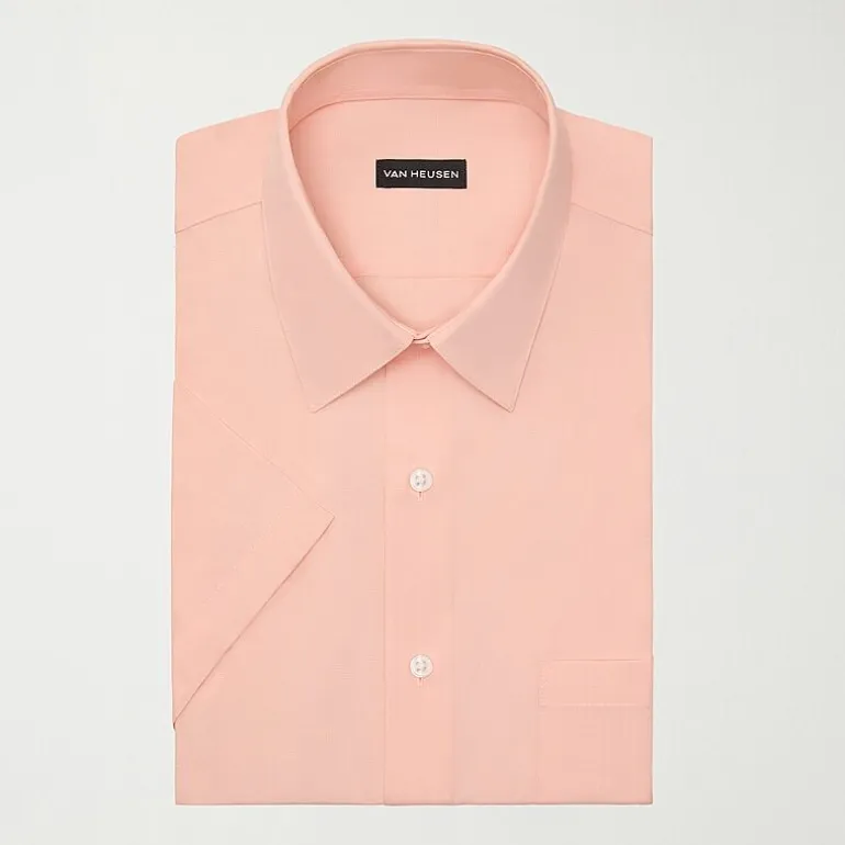 Van Heusen Poplin Mens Regular Fit Easy Care Wrinkle Free Short Sleeve Dress Shirt