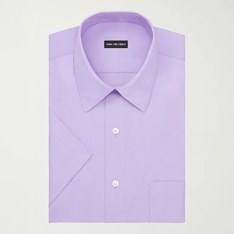 Van Heusen Poplin Mens Regular Fit Easy Care Wrinkle Free Short Sleeve Dress Shirt