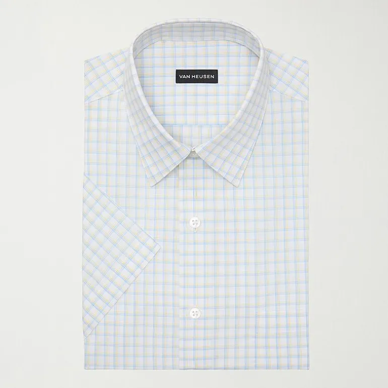 Van Heusen Poplin Mens Regular Fit Easy Care Wrinkle Free Short Sleeve Dress Shirt