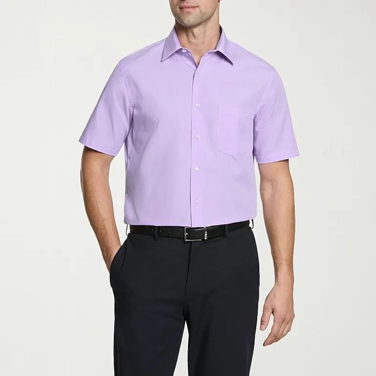 Van Heusen Poplin Mens Regular Fit Easy Care Wrinkle Free Short Sleeve Dress Shirt