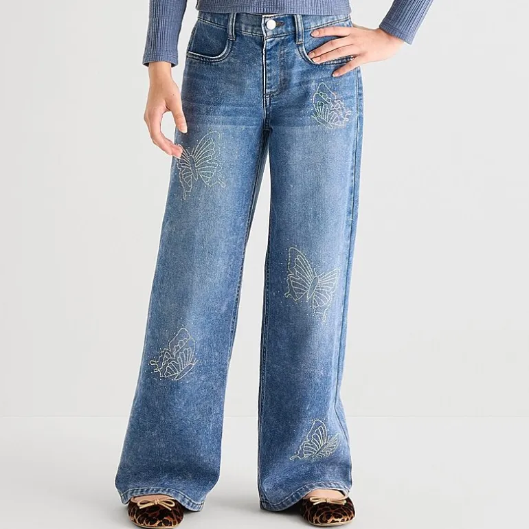 Vanilla Star Big Kid Girls Butterfly Rhinestone Wide Leg Jean