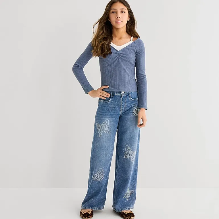 Vanilla Star Big Kid Girls Butterfly Rhinestone Wide Leg Jean