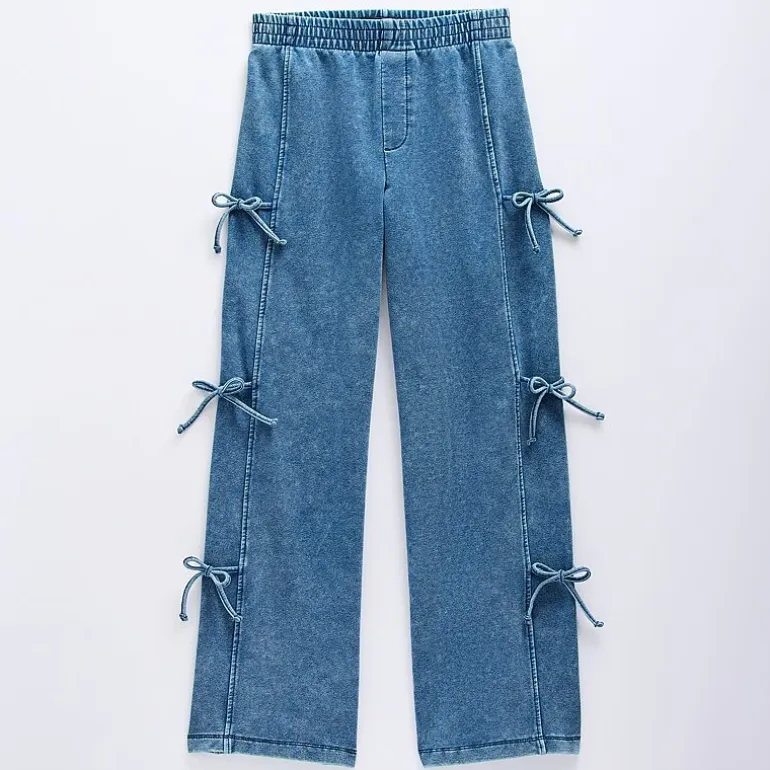 Vanilla Star Big Kid Girls Knit Bow Wide Leg Jean