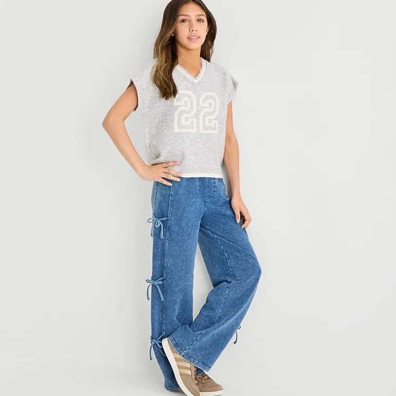 Vanilla Star Big Kid Girls Knit Bow Wide Leg Jean