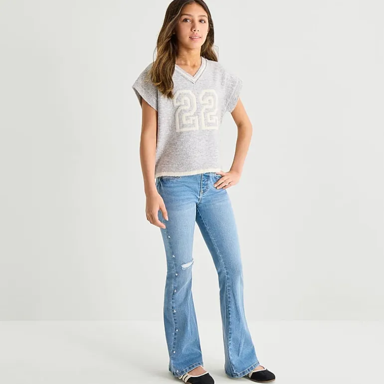 Vanilla Star Big Kid Girls Star Studded Flare Leg Jean
