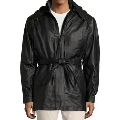 Vintage Leather Hooded Parka With Zip Out Lining