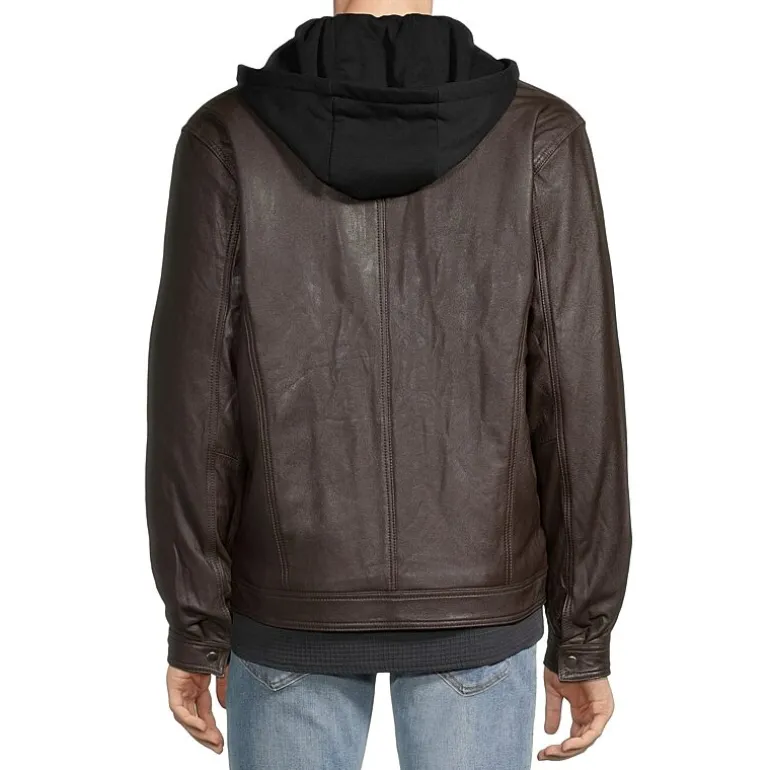 Vintage Leather Racing Jacket With Detachable Hood