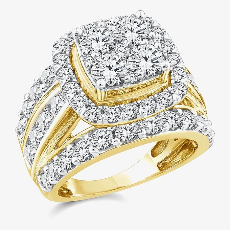 (Vs2) Womens 4 CT. T.W. Lab Grown White Diamond 10K Gold Cushion Side Stone Engagement Ring