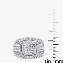 (Vs2) Womens 4 CT. T.W. Lab Grown White Diamond 10K Gold Cushion Side Stone Engagement Ring