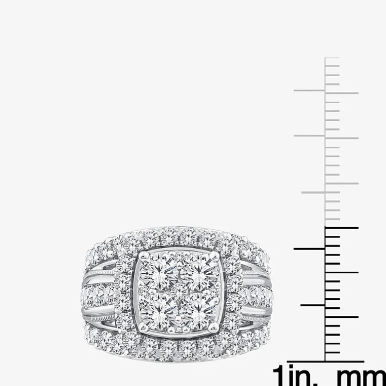 (Vs2) Womens 4 CT. T.W. Lab Grown White Diamond 10K Gold Cushion Side Stone Engagement Ring