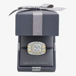 (Vs2) Womens 4 CT. T.W. Lab Grown White Diamond 10K Gold Cushion Side Stone Engagement Ring