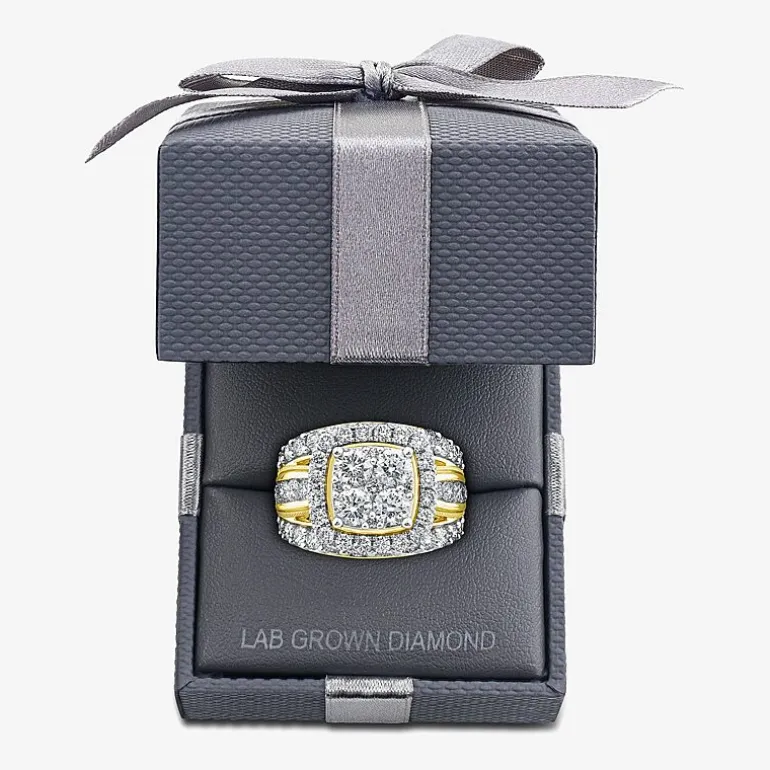 (Vs2) Womens 4 CT. T.W. Lab Grown White Diamond 10K Gold Cushion Side Stone Engagement Ring