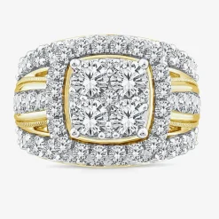 (Vs2) Womens 4 CT. T.W. Lab Grown White Diamond 10K Gold Cushion Side Stone Engagement Ring