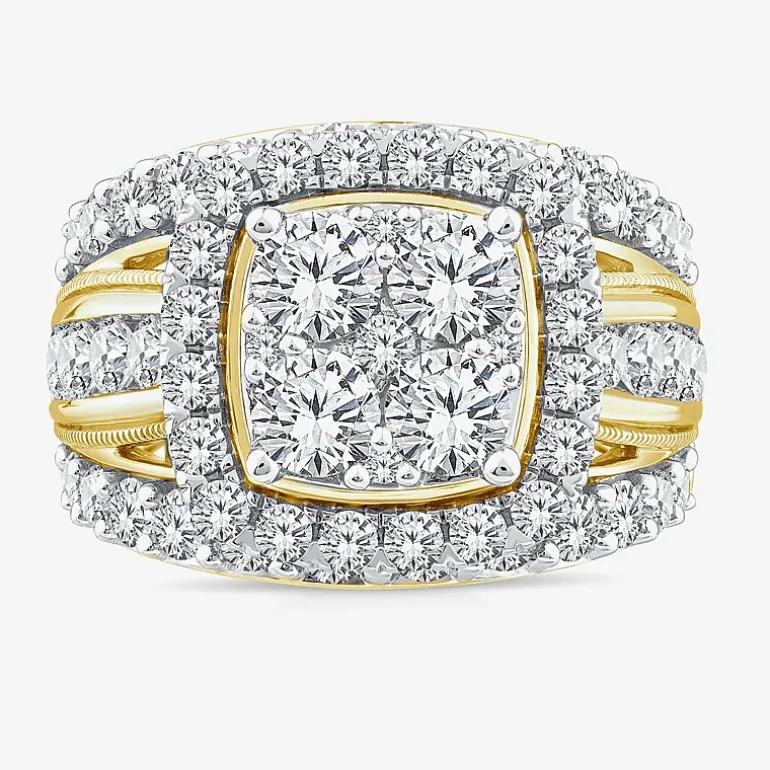 (Vs2) Womens 4 CT. T.W. Lab Grown White Diamond 10K Gold Cushion Side Stone Engagement Ring