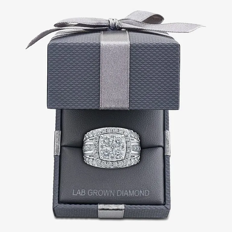 (Vs2) Womens 4 CT. T.W. Lab Grown White Diamond 10K Gold Cushion Side Stone Engagement Ring