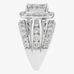 (Vs2) Womens 4 CT. T.W. Lab Grown White Diamond 10K Gold Cushion Side Stone Engagement Ring