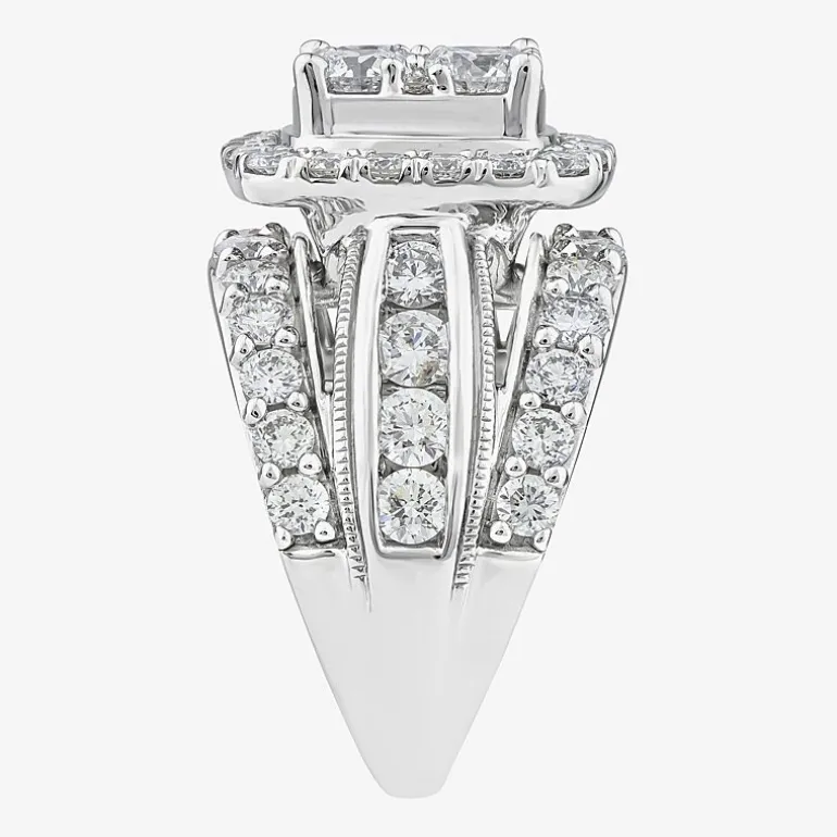 (Vs2) Womens 4 CT. T.W. Lab Grown White Diamond 10K Gold Cushion Side Stone Engagement Ring