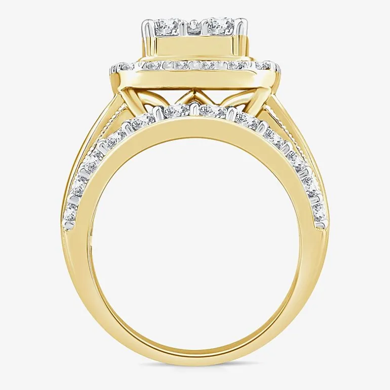 (Vs2) Womens 4 CT. T.W. Lab Grown White Diamond 10K Gold Cushion Side Stone Engagement Ring