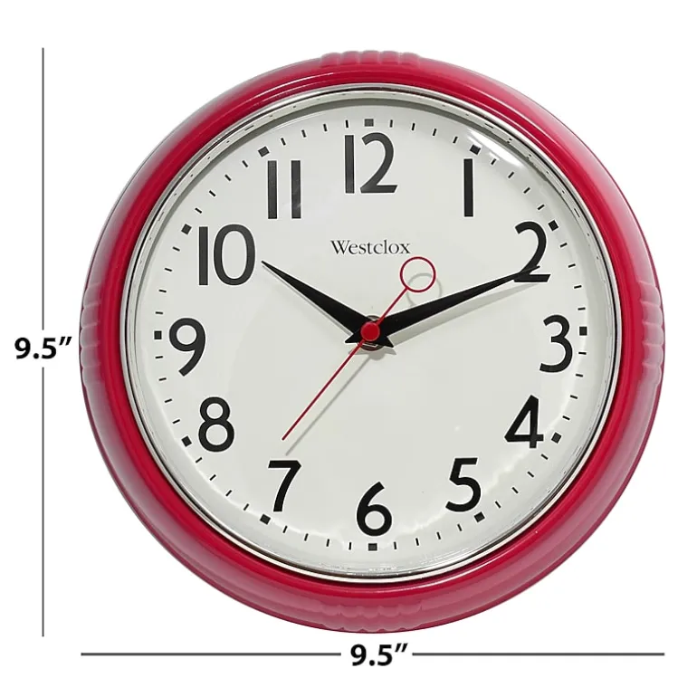 Westclox 9.5" Red Retro Convex Glass Lens Wall Clock