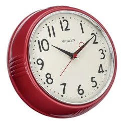 Westclox 9.5" Red Retro Convex Glass Lens Wall Clock