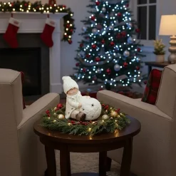 12.5'' White Christmas Snowball with Sitting Boy Tealight Candle Holder