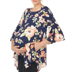 White Mark Maternity Womens Boat Neck 3/4 Sleeve Tunic Top