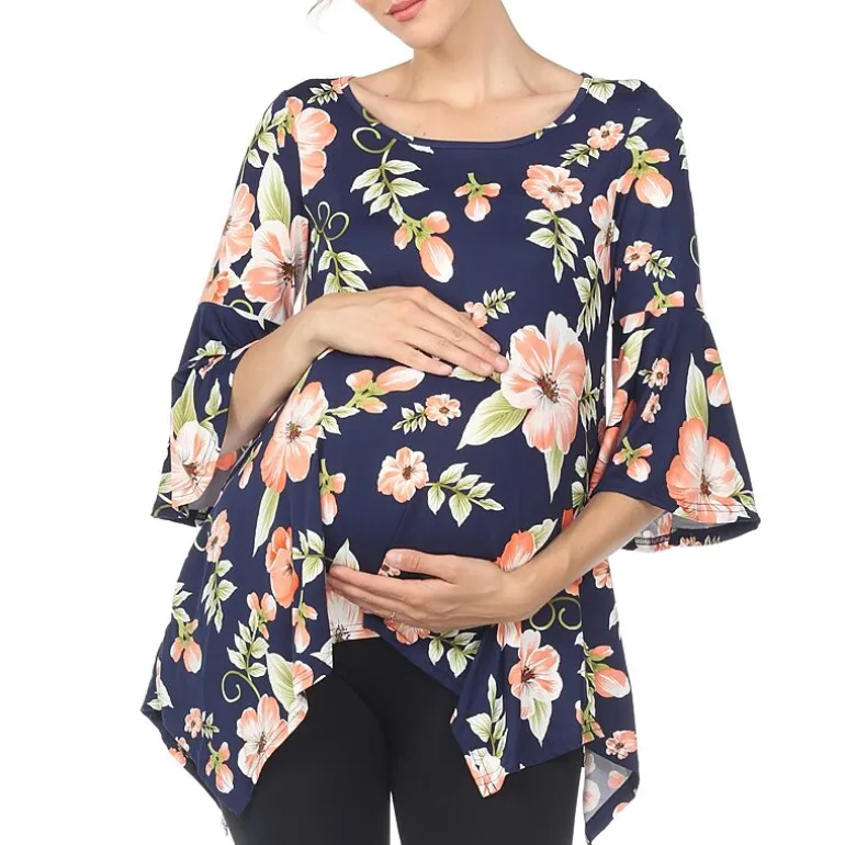 White Mark Maternity Womens Boat Neck 3/4 Sleeve Tunic Top