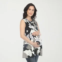 White Mark Maternity Womens Crew Neck Sleeveless Tunic Top