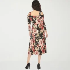 White Mark Maternity Womens Maternity Midi Scoop Neck 3/4 Sleeve Cold Shoulder Maxi Dress