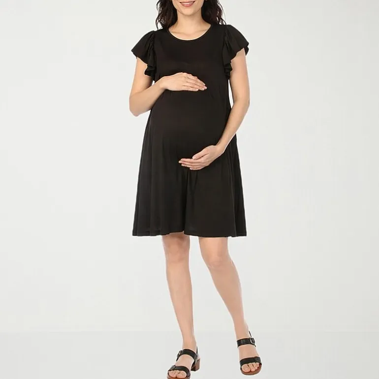 White Mark Maternity Womens Maternity V Neck Short Sleeve A-Line Dress