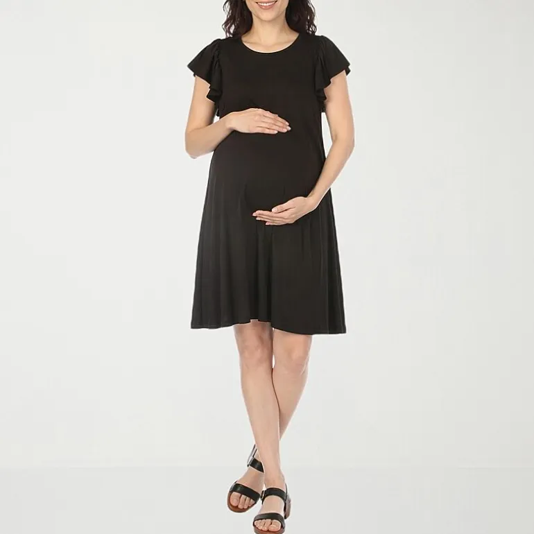 White Mark Maternity Womens Maternity V Neck Short Sleeve A-Line Dress