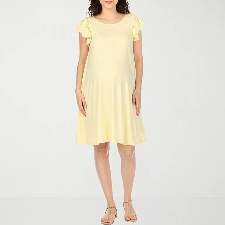 White Mark Maternity Womens Maternity V Neck Short Sleeve A-Line Dress