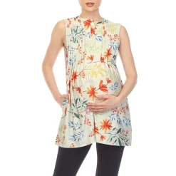 White Mark Maternity Womens Round Neck Sleeveless Tunic Top