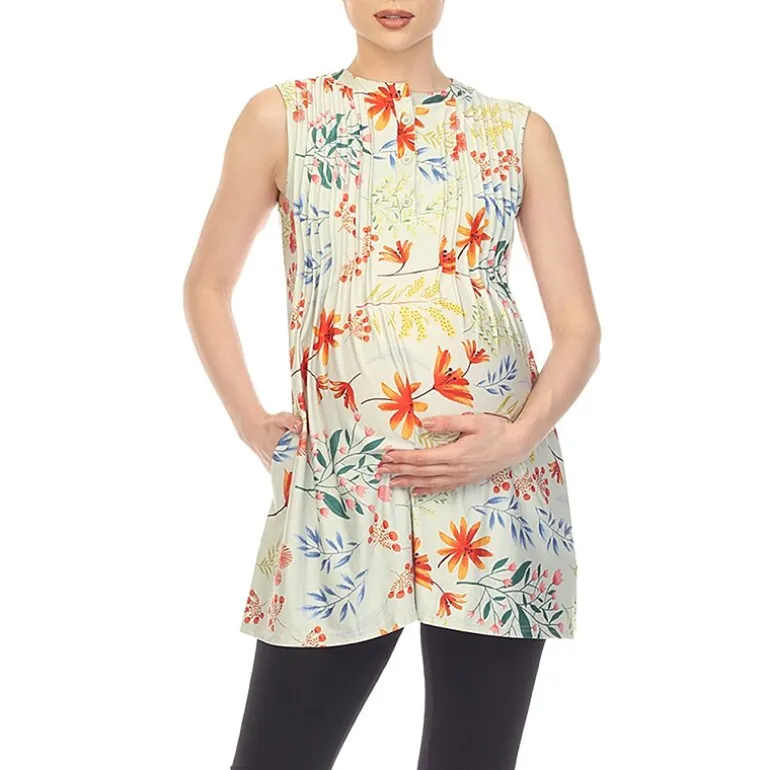 White Mark Maternity Womens Round Neck Sleeveless Tunic Top