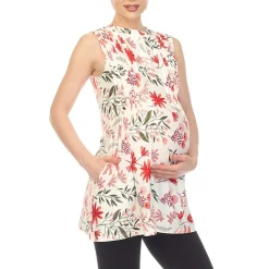 White Mark Maternity Womens Round Neck Sleeveless Tunic Top