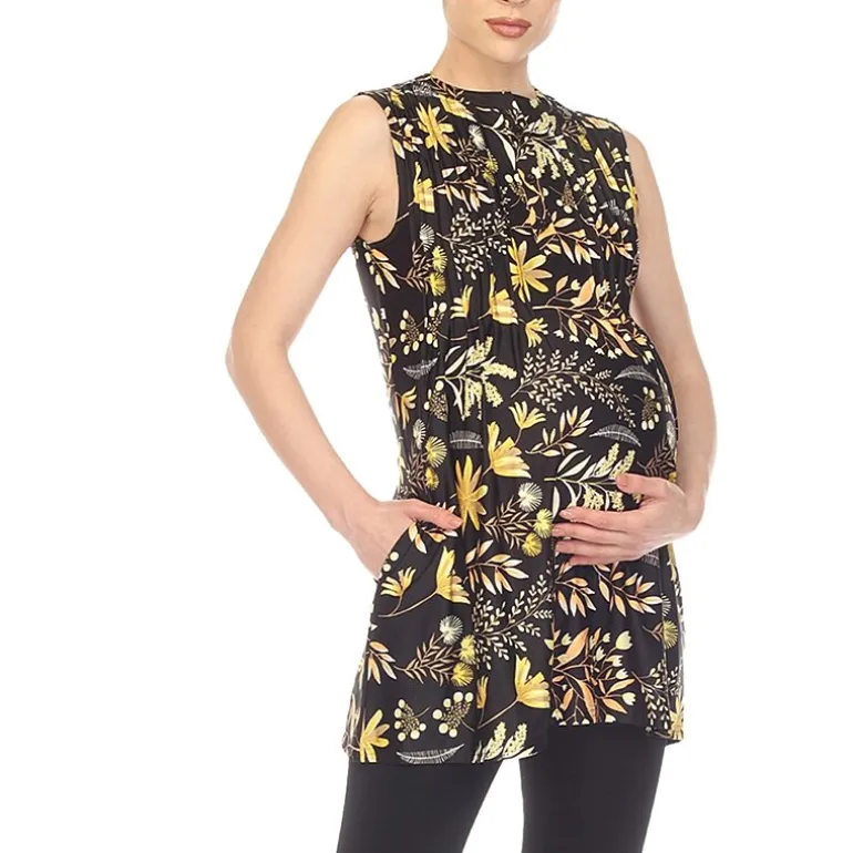 White Mark Maternity Womens Round Neck Sleeveless Tunic Top