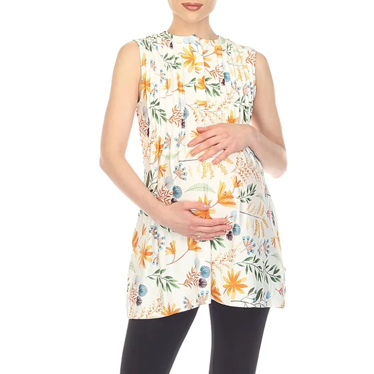 White Mark Maternity Womens Round Neck Sleeveless Tunic Top