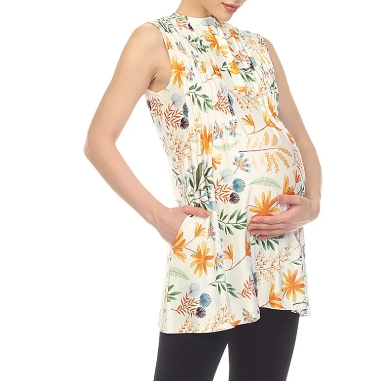 White Mark Maternity Womens Round Neck Sleeveless Tunic Top