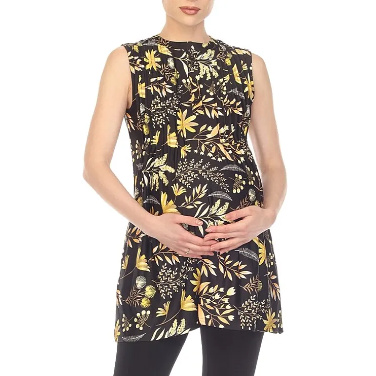 White Mark Maternity Womens Round Neck Sleeveless Tunic Top