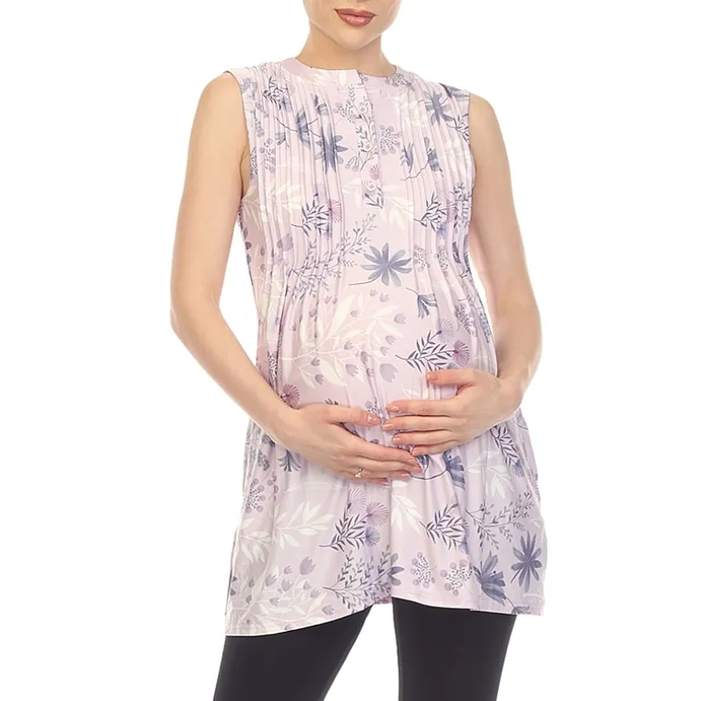 White Mark Maternity Womens Round Neck Sleeveless Tunic Top