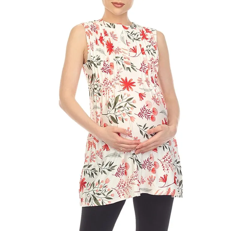 White Mark Maternity Womens Round Neck Sleeveless Tunic Top