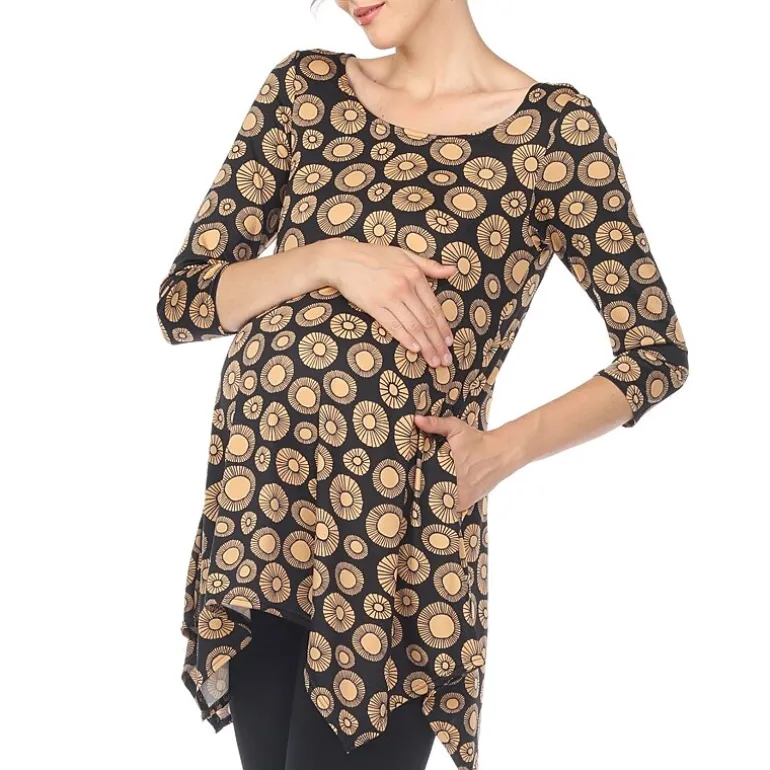 White Mark Maternity Womens Round Neck 3/4 Sleeve Tunic Top