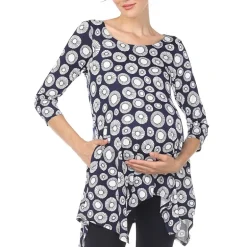 White Mark Maternity Womens Round Neck 3/4 Sleeve Tunic Top