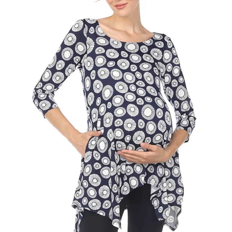 White Mark Maternity Womens Round Neck 3/4 Sleeve Tunic Top