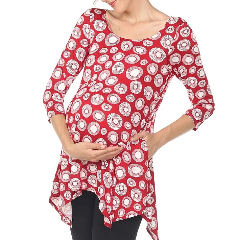 White Mark Maternity Womens Round Neck 3/4 Sleeve Tunic Top