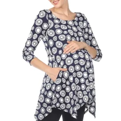 White Mark Maternity Womens Round Neck 3/4 Sleeve Tunic Top