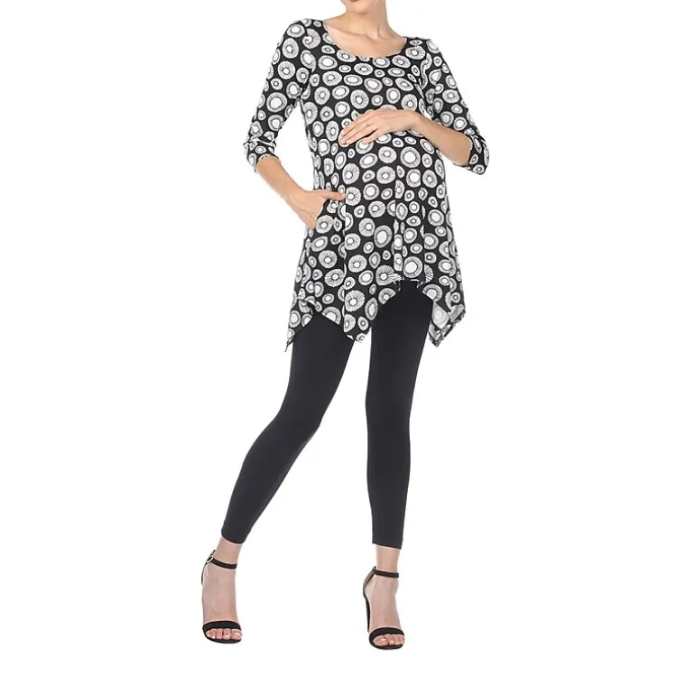 White Mark Maternity Womens Round Neck 3/4 Sleeve Tunic Top