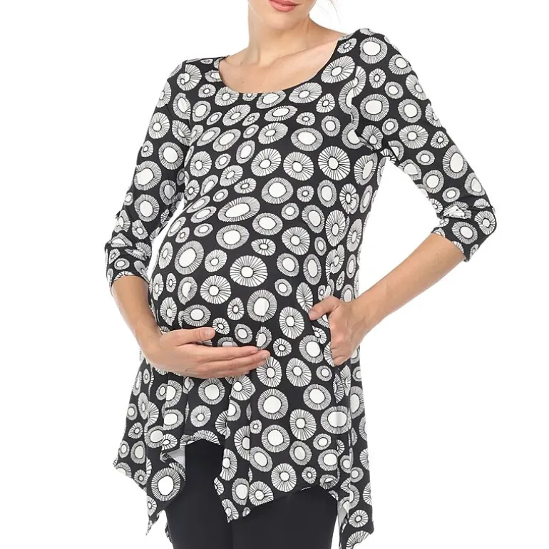 White Mark Maternity Womens Round Neck 3/4 Sleeve Tunic Top