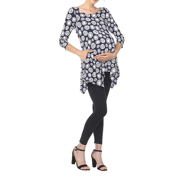White Mark Maternity Womens Round Neck 3/4 Sleeve Tunic Top