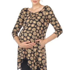 White Mark Maternity Womens Round Neck 3/4 Sleeve Tunic Top